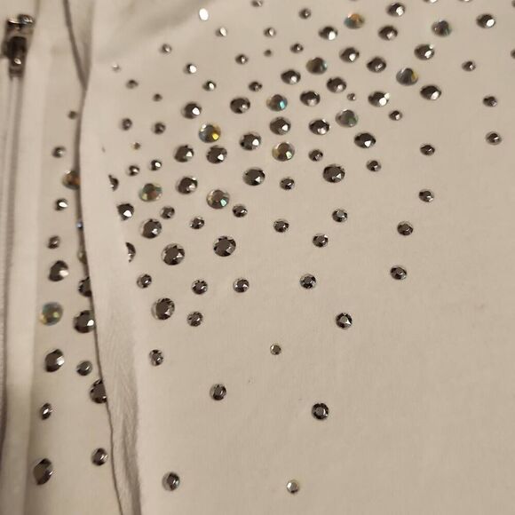 Quacker Factory EUC Rhinestone Embellished Zip Front Hoodie Light Gray Size Medi - Picture 5 of 9